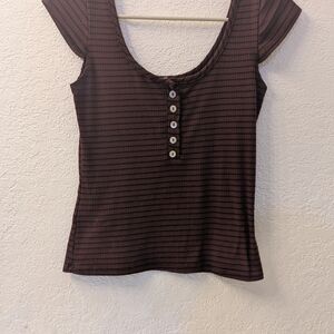 Poof! Burgundy Striped Short Sleeve Top